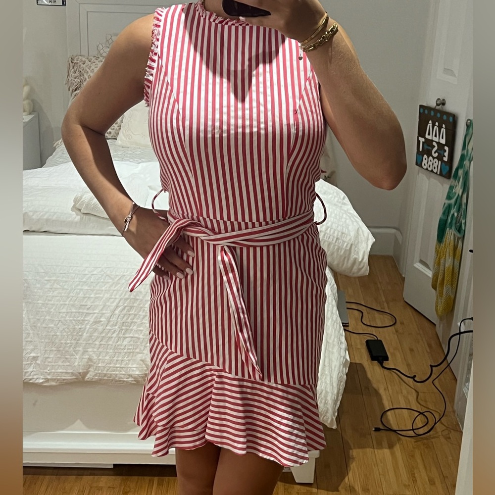 Lucy Paris Red and White Striped Mini Dress with Adjustable Belt